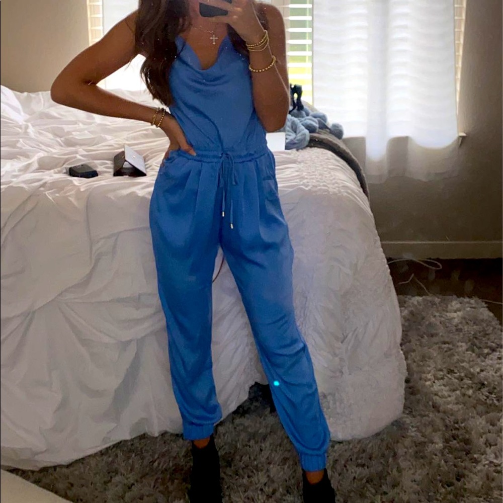 Blue Satin Jumpsuit